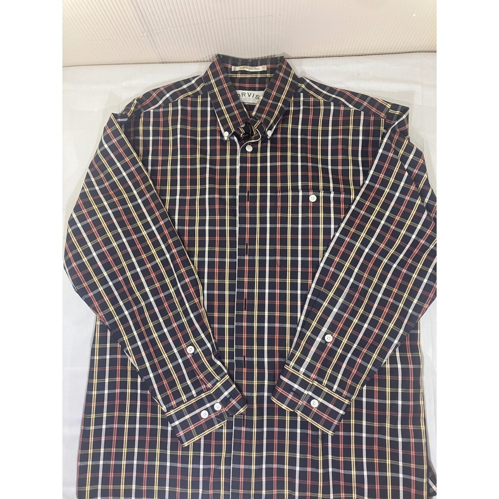 Orvis Mens Large Plaid Checkered Button Down Long Sleeve Shirt Cotton